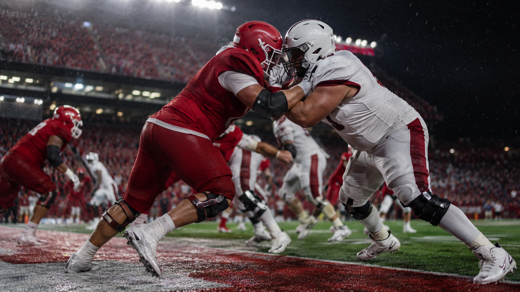 Game-night football illustration for Massachusetts at Rutgers