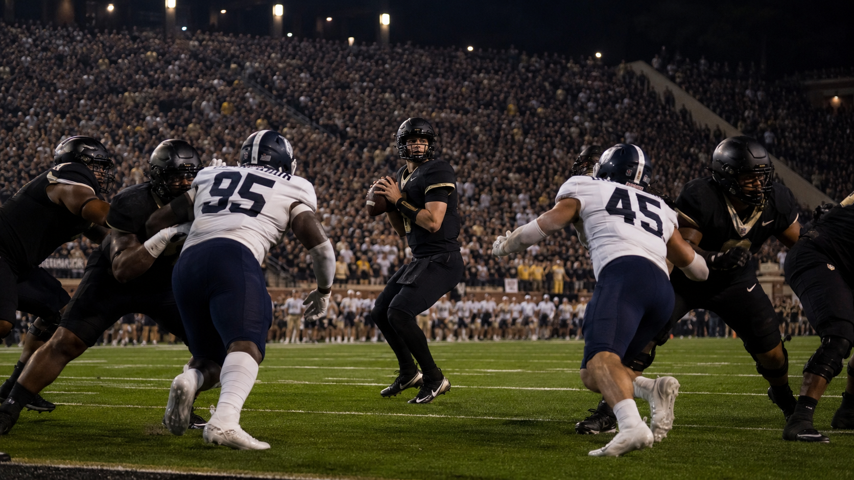 Game-night football illustration for Akron at Wake Forest
