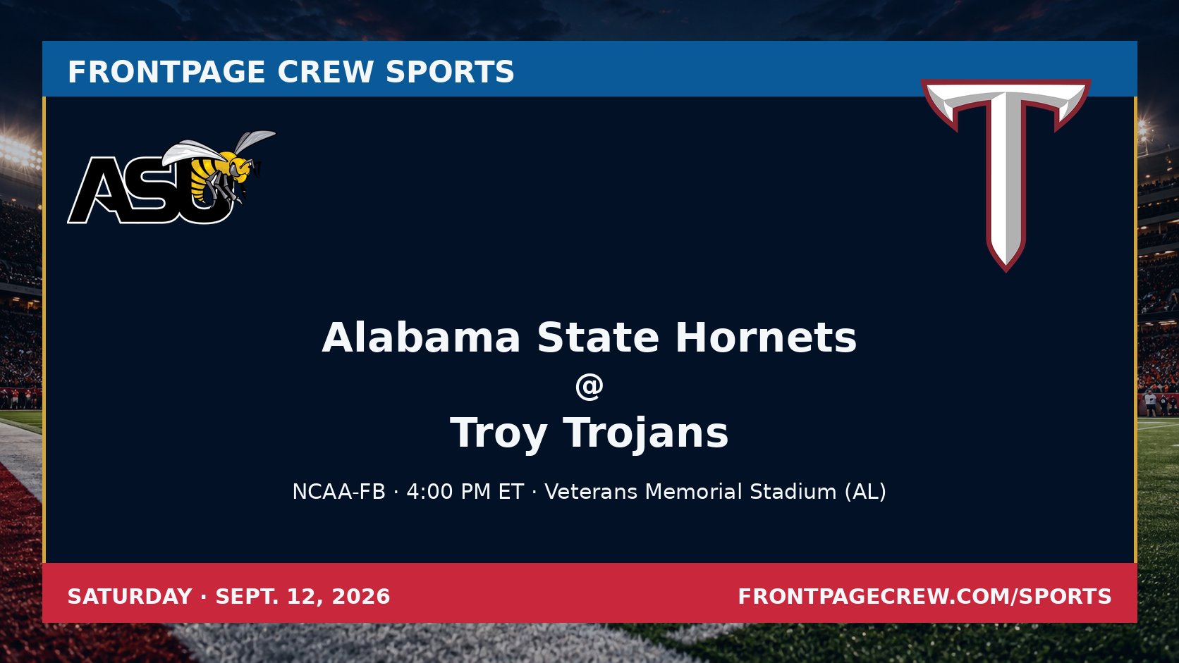 Alabama State Hornets and Troy Trojans game scene