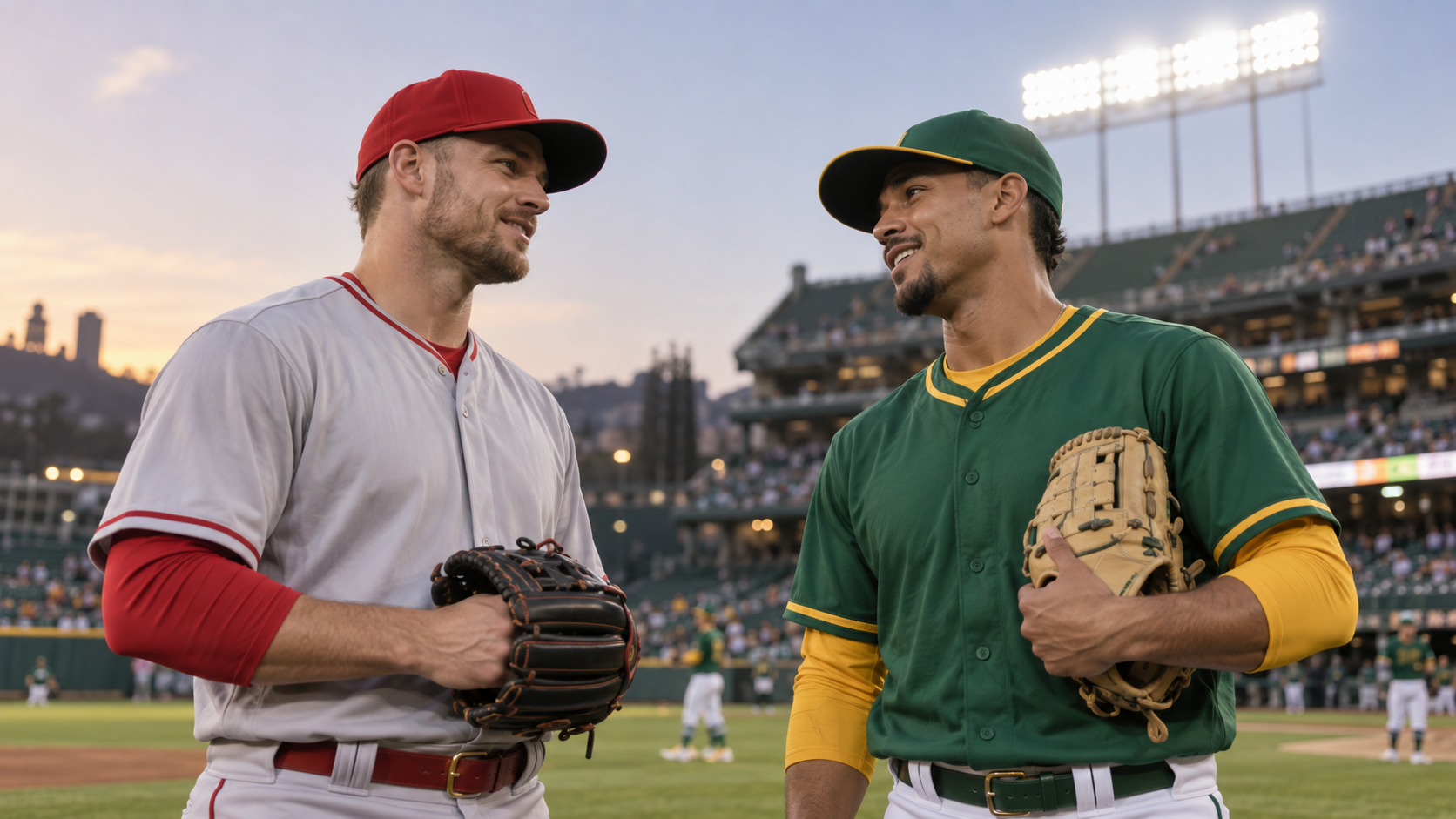Angels at Athletics baseball matchup scene