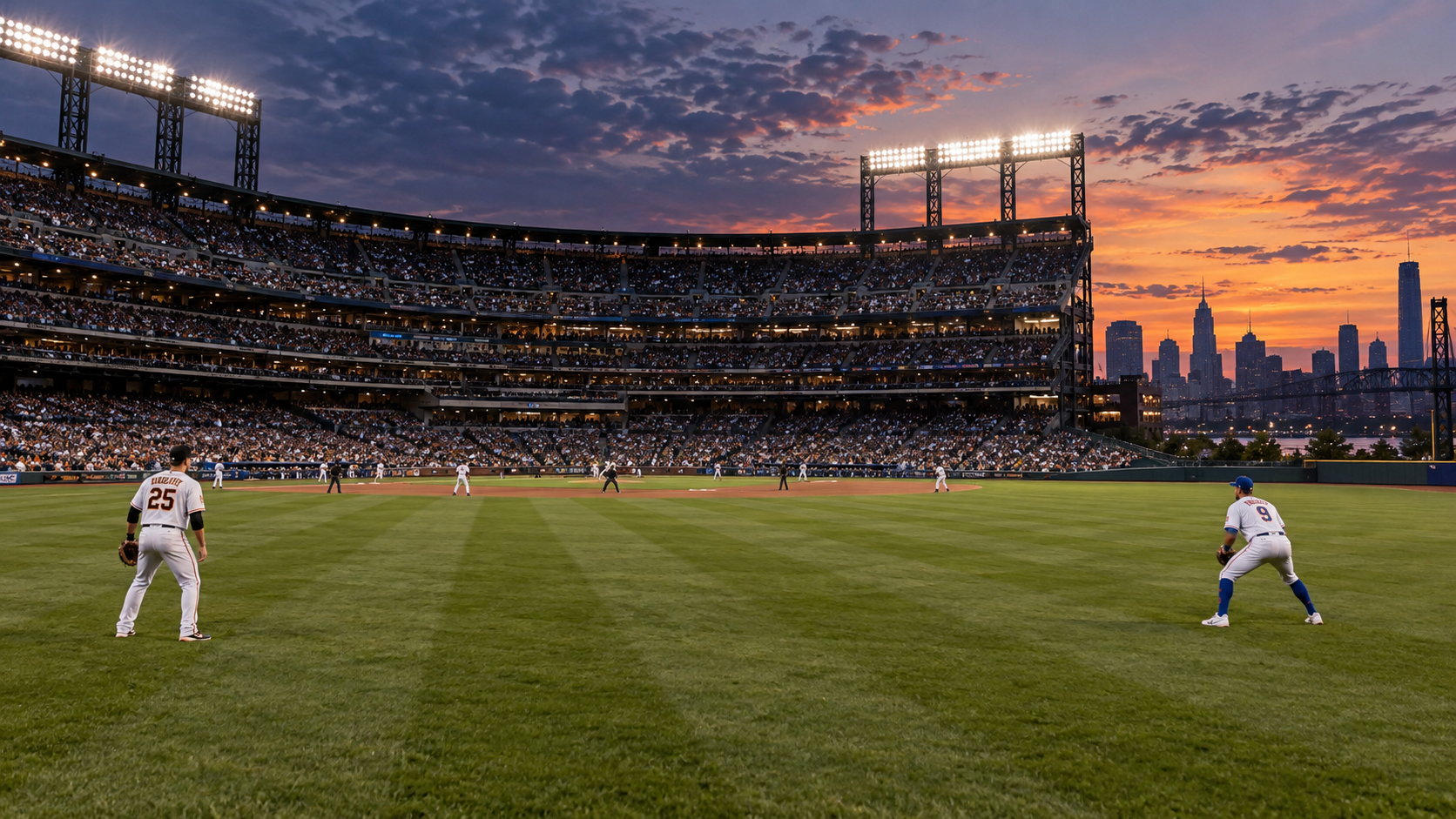 Baseball stadium scene for Baltimore Orioles at New York Mets