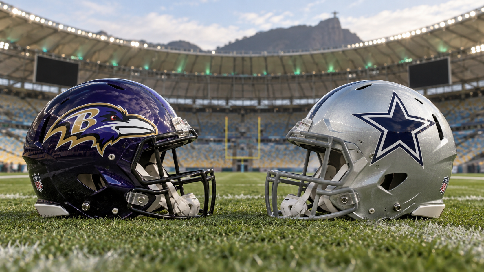 Editorial illustration representing Baltimore Ravens and Dallas Cowboys