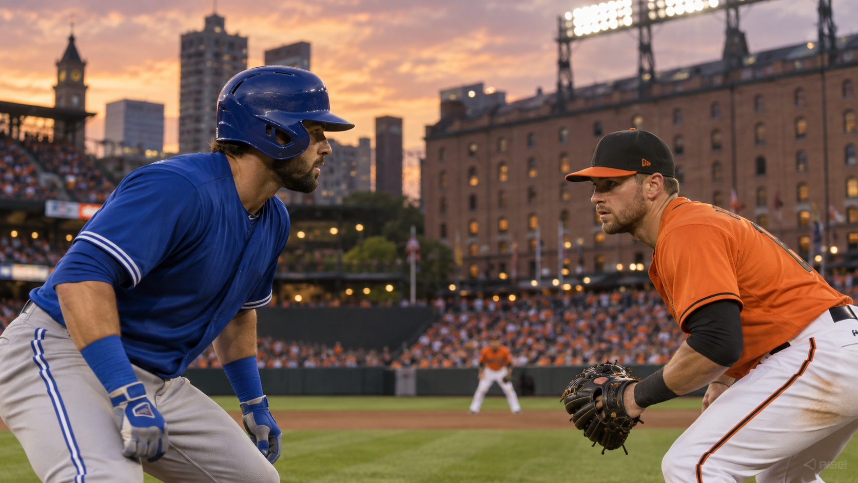 Blue Jays at Orioles baseball matchup scene