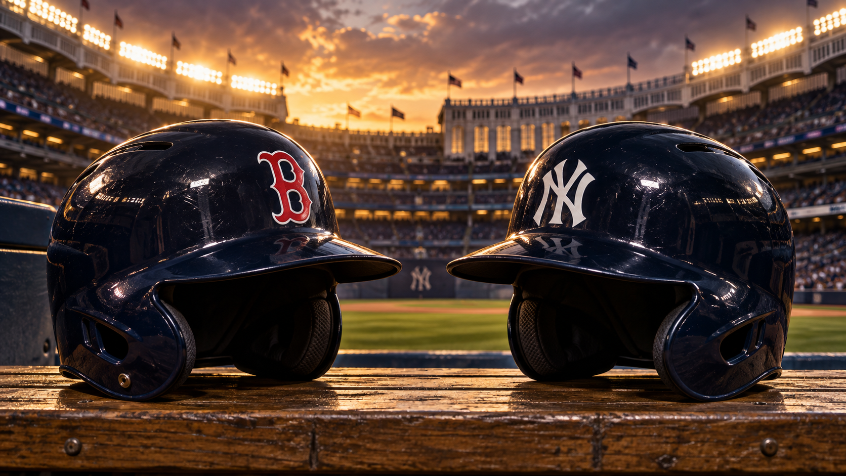Editorial illustration of Boston Red Sox and New York Yankees team equipment