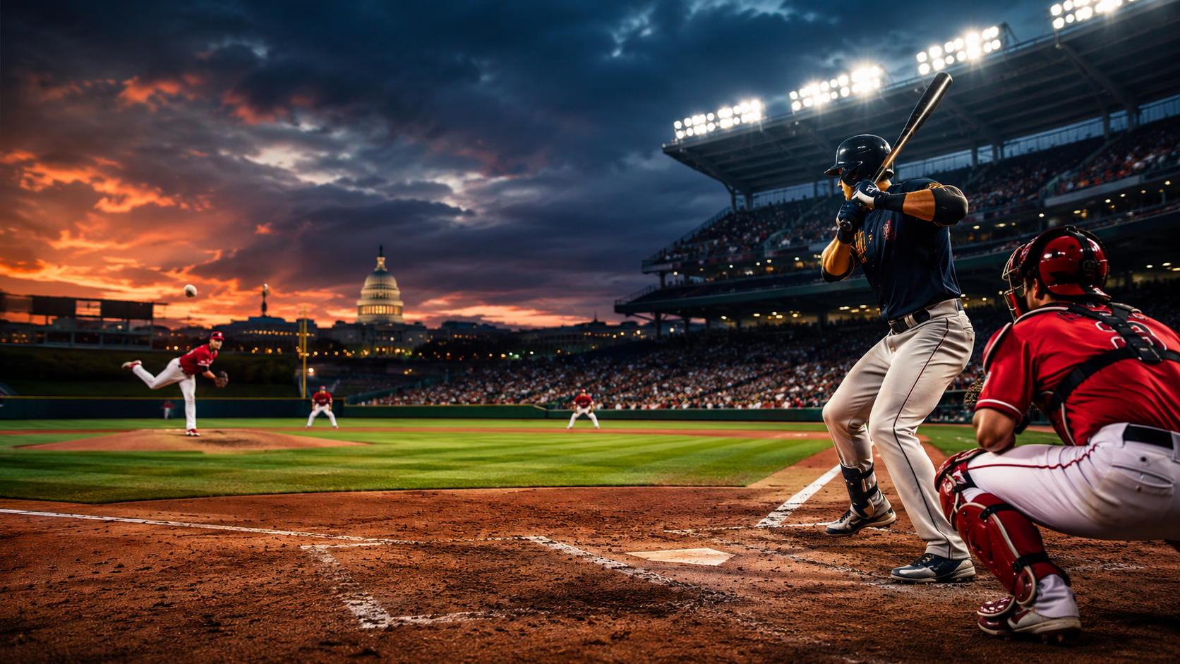 Game-night baseball illustration for Braves at Nationals