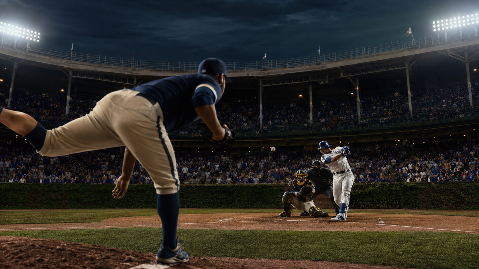 Game-night baseball illustration for Brewers at Cubs