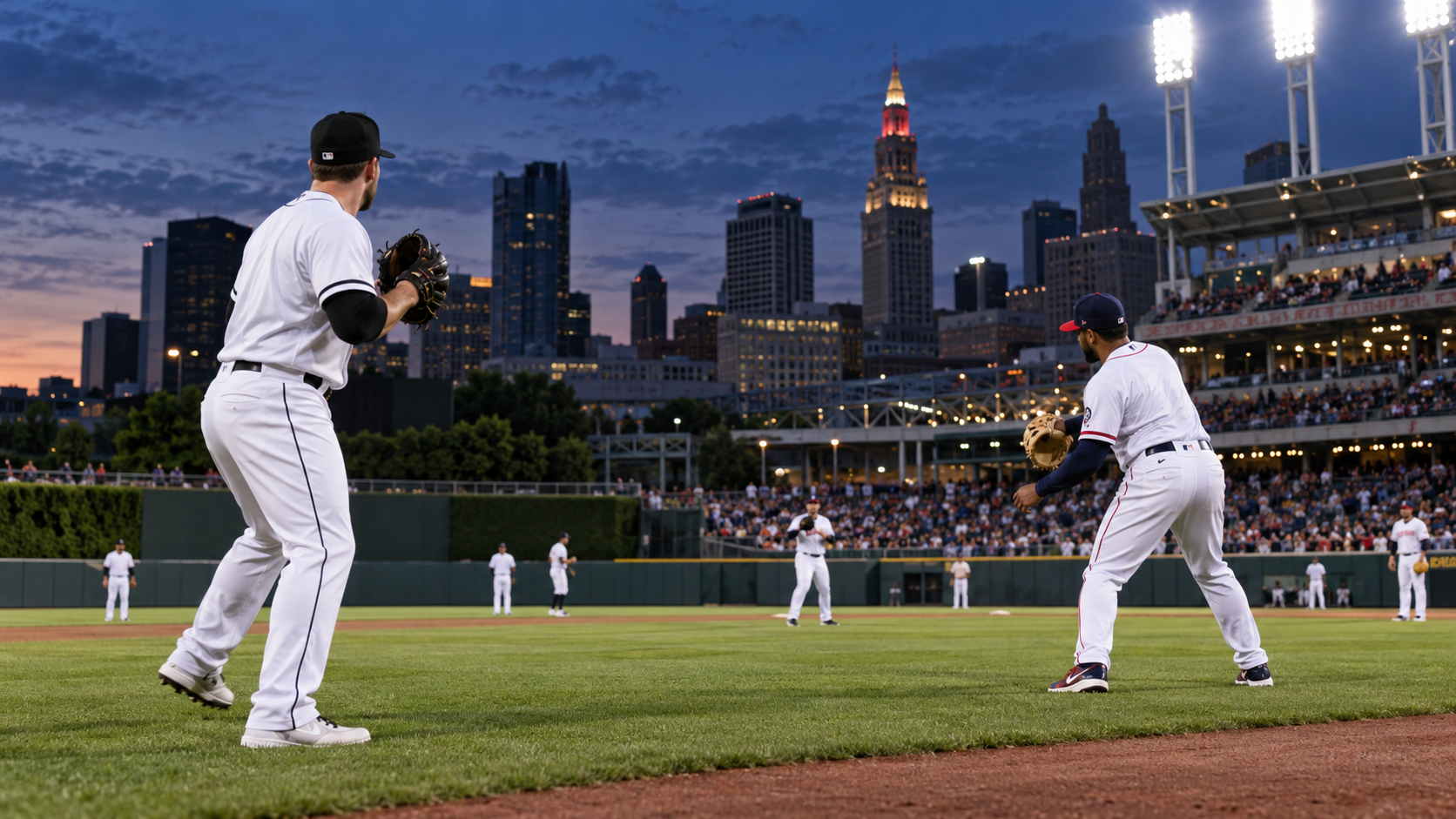 Baseball stadium scene for Chicago White Sox at Cleveland Guardians