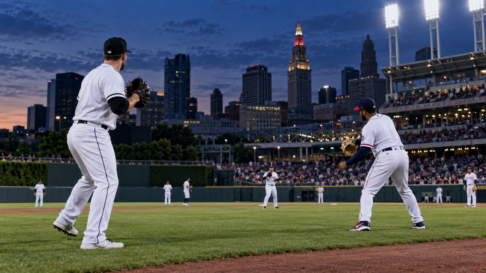 Baseball stadium scene for Chicago White Sox at Cleveland Guardians