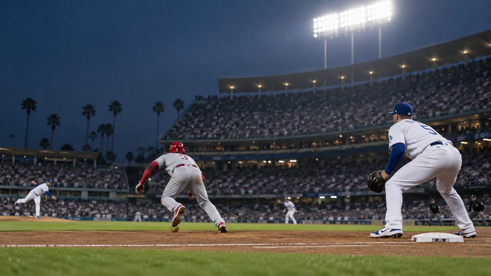 Game-action editorial image for Cincinnati Reds at Los Angeles Dodgers
