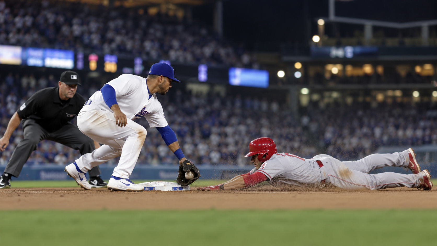 Game-action editorial image for Cincinnati Reds at Los Angeles Dodgers