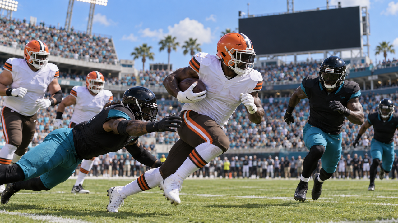 Text-free NFL game scene for Cleveland Browns at Jacksonville Jaguars