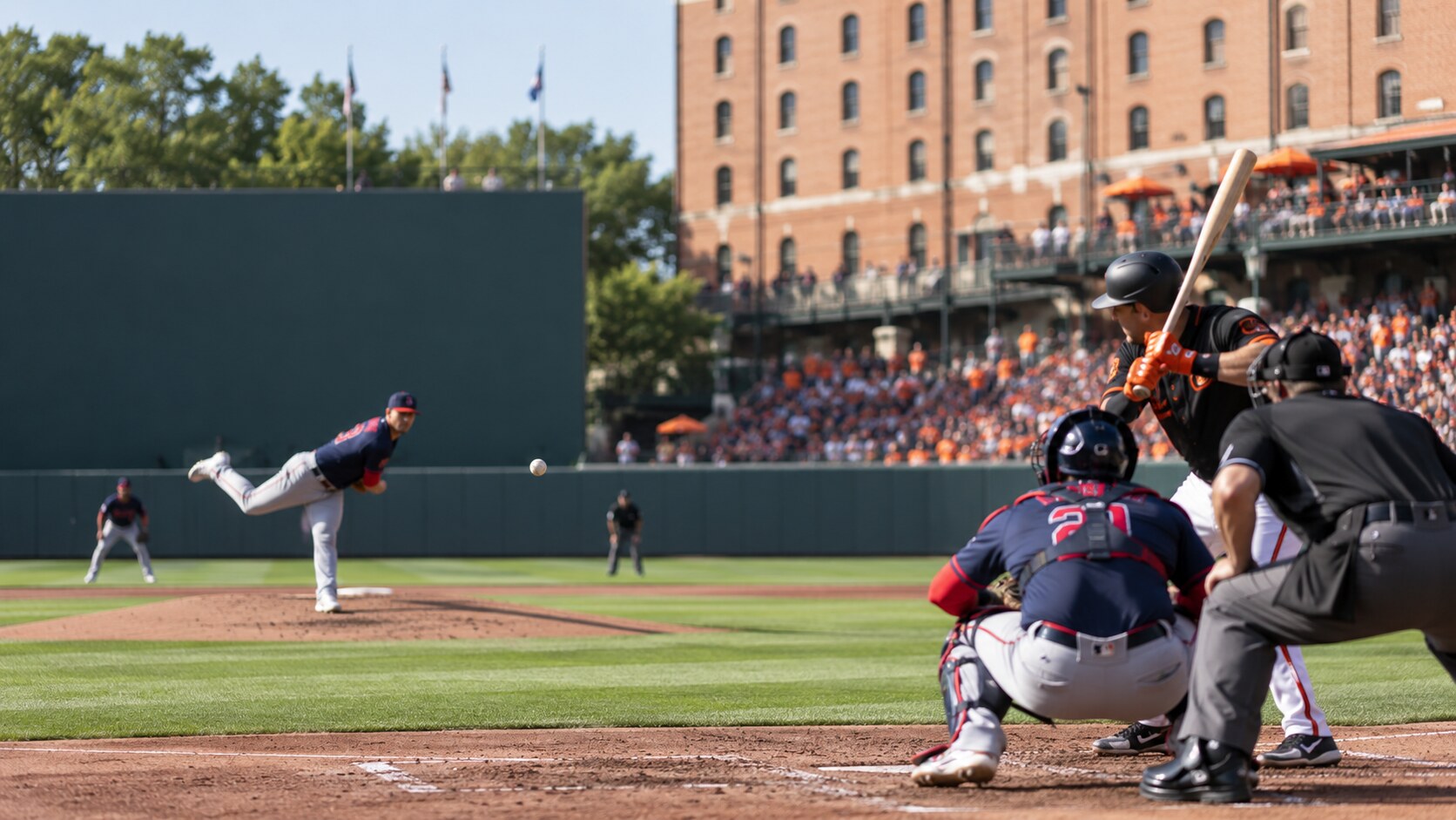 Game-action editorial image for Cleveland Guardians at Baltimore Orioles