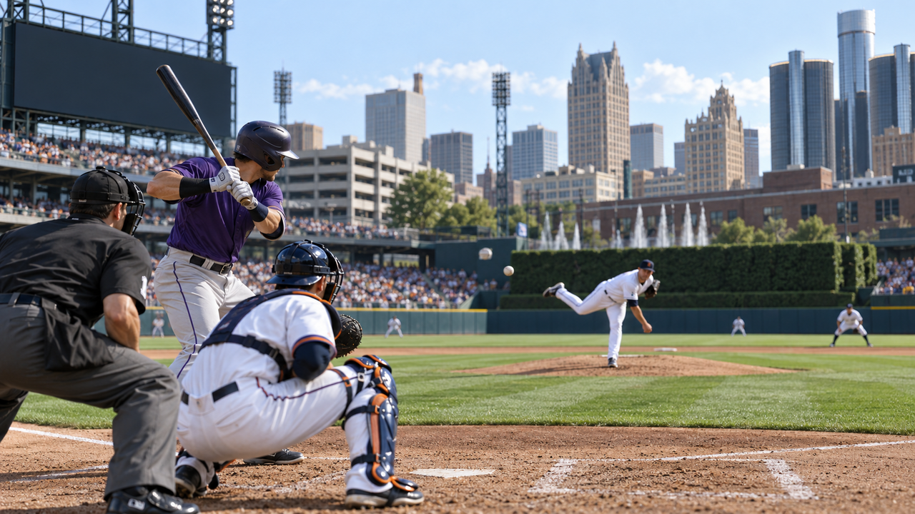 Text-free MLB game scene for Colorado Rockies at Detroit Tigers