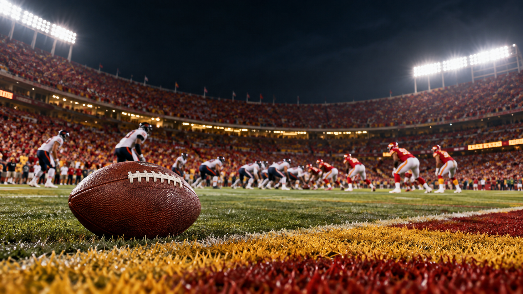 Text-free NFL game scene for Denver Broncos at Kansas City Chiefs