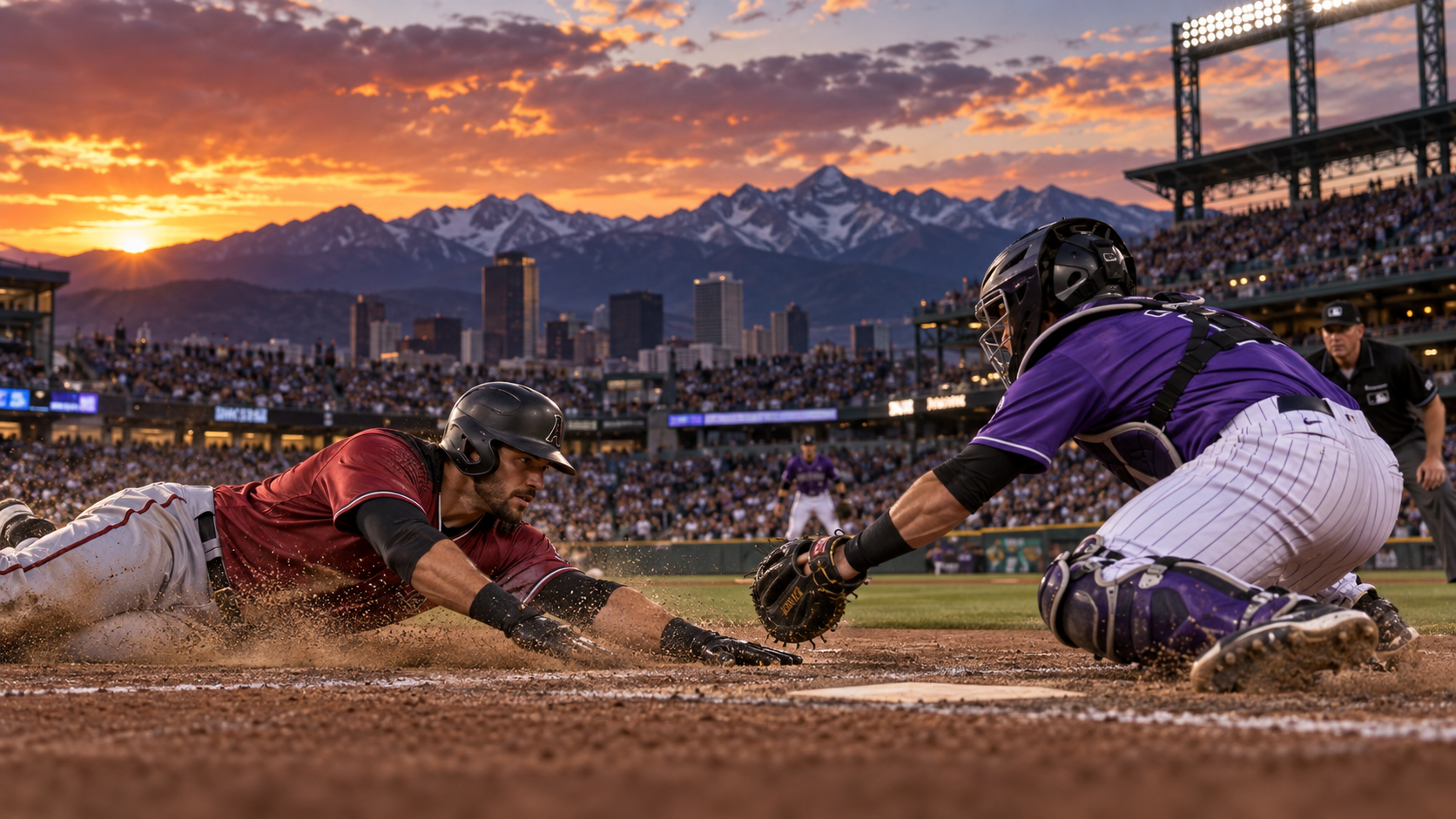Diamondbacks at Rockies baseball matchup scene