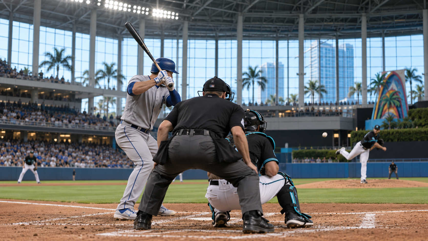 Los Angeles Dodgers and Miami Marlins game scene