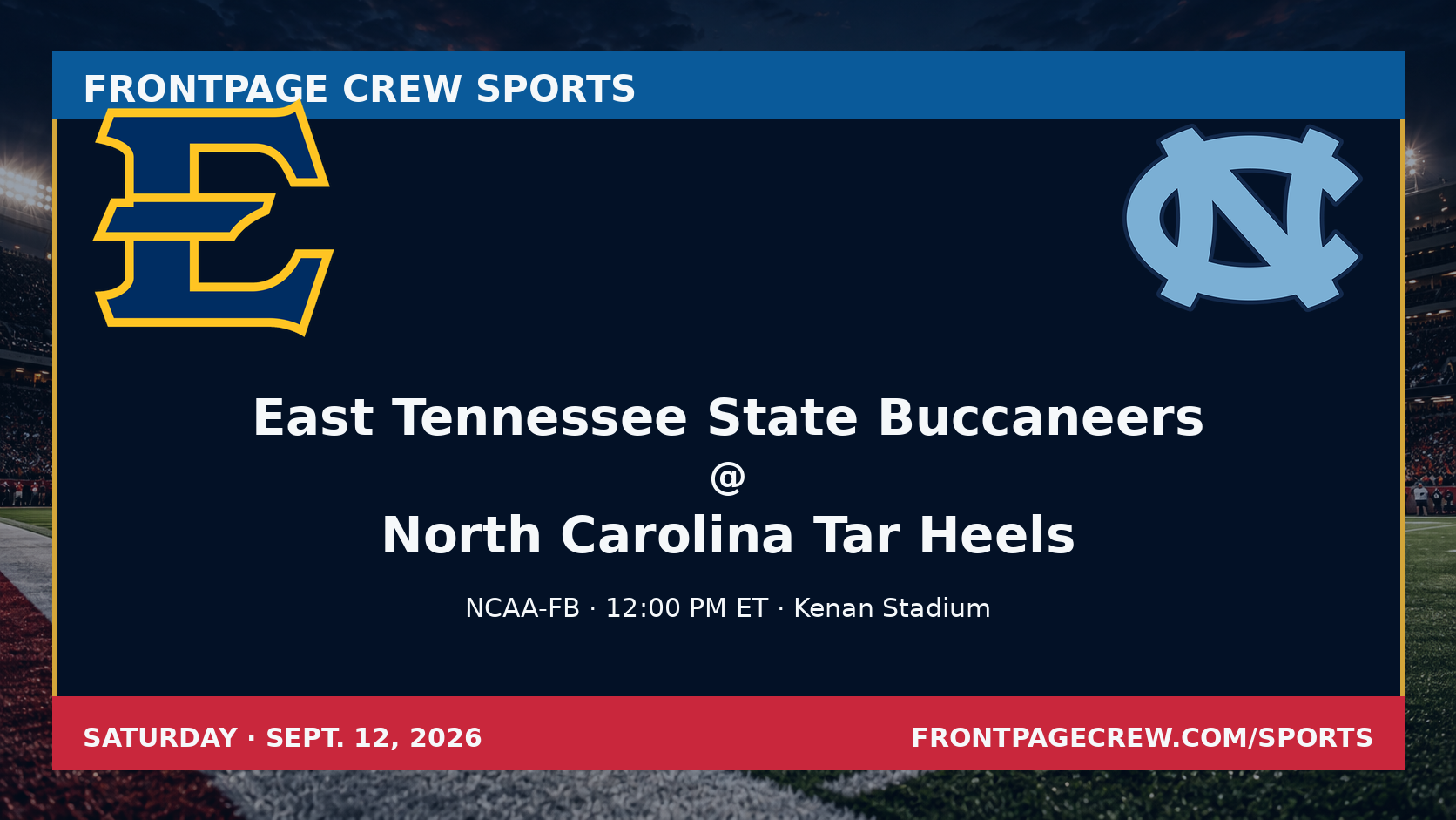East Tennessee State Buccaneers and North Carolina Tar Heels game scene