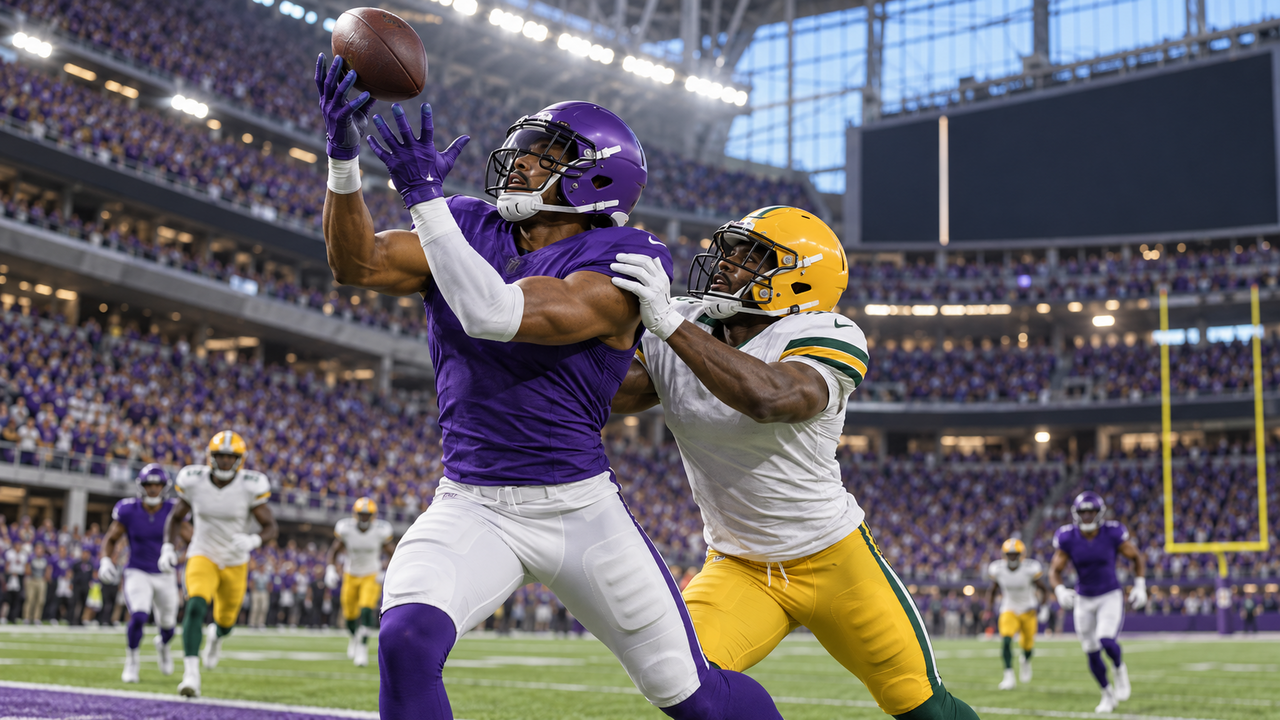 Text-free NFL game scene for Green Bay Packers at Minnesota Vikings
