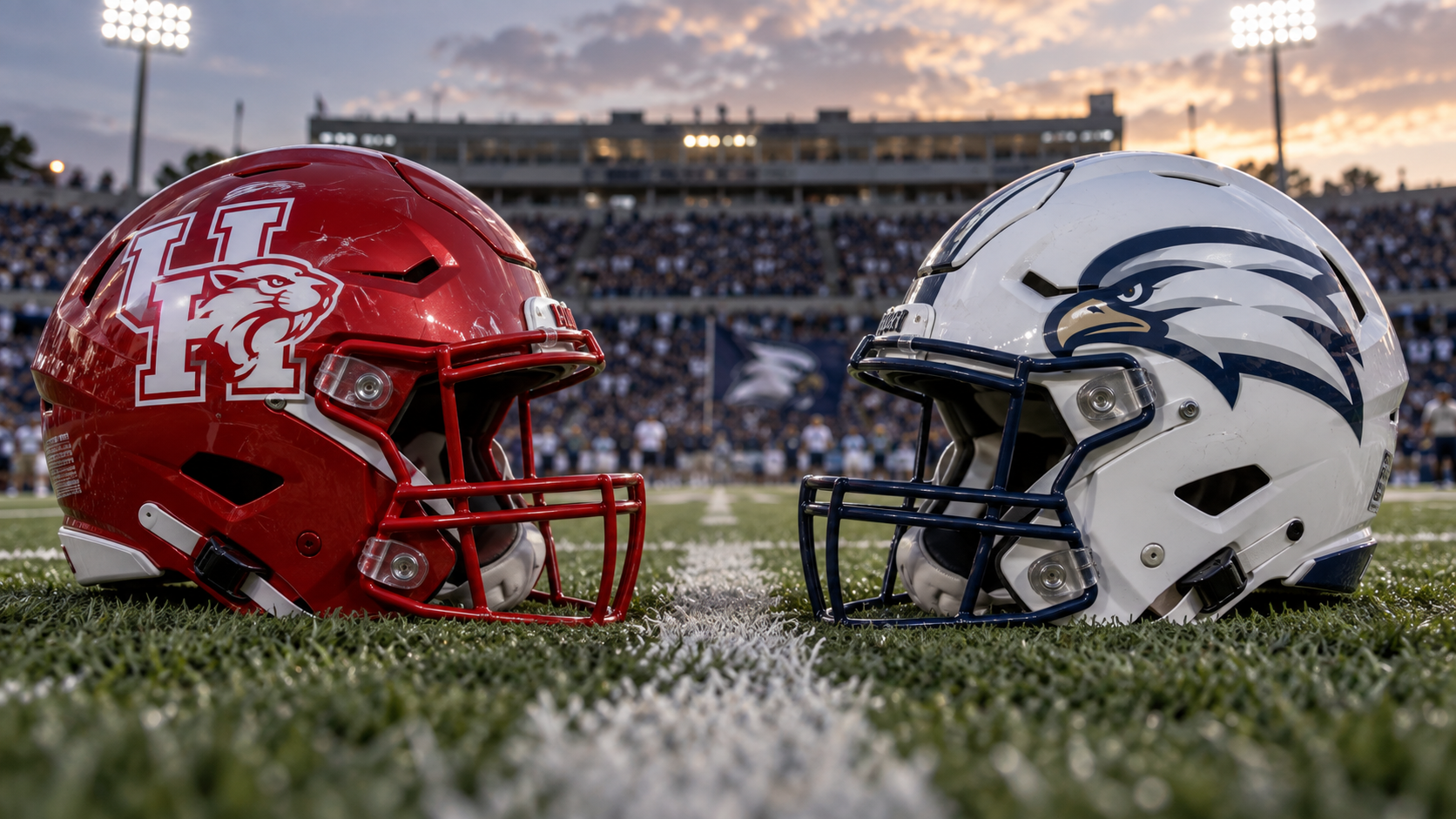 Houston red Cougar helmet vs Georgia Southern Eagle helmet