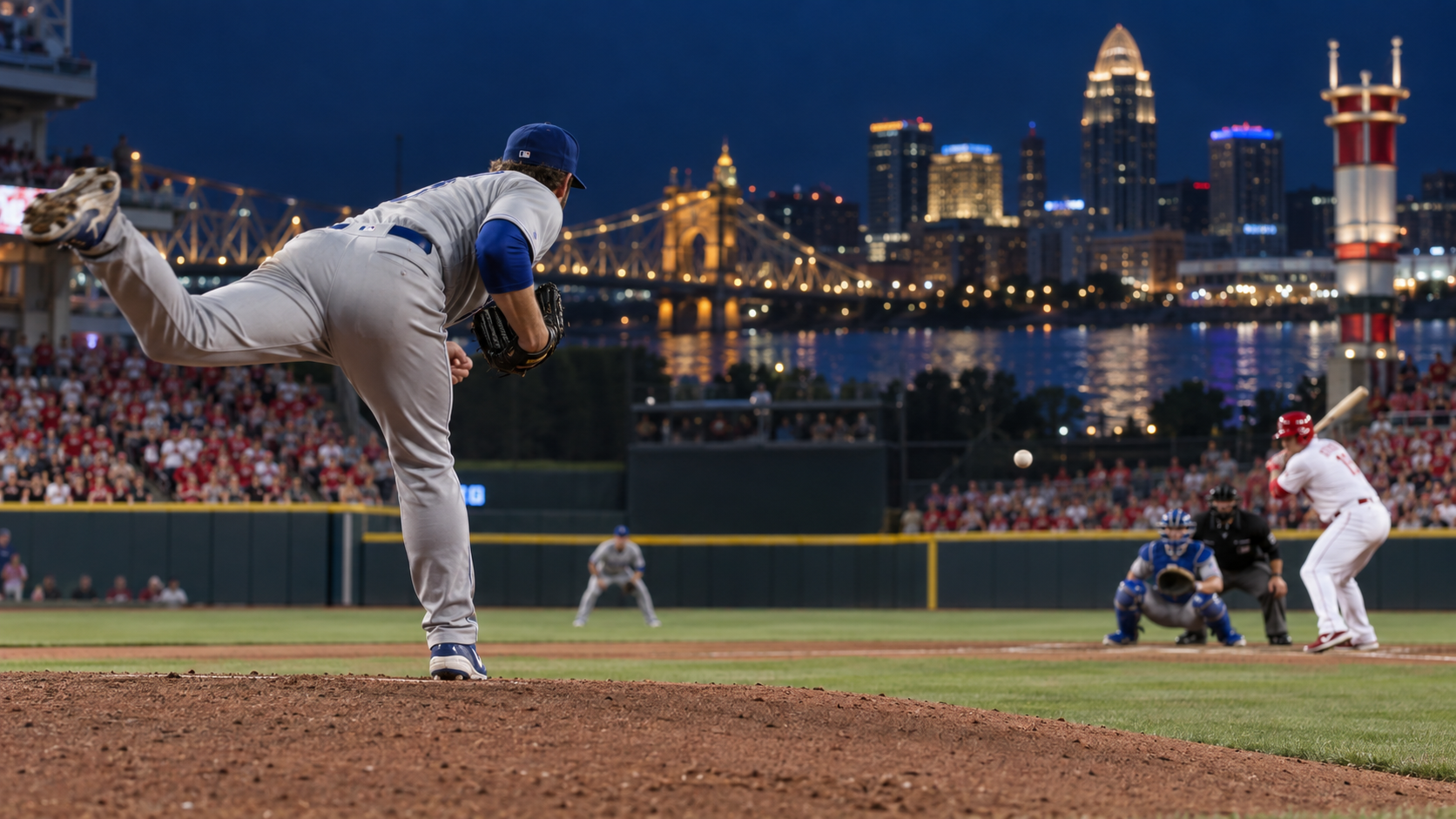 Text-free MLB game scene for Los Angeles Dodgers at Cincinnati Reds