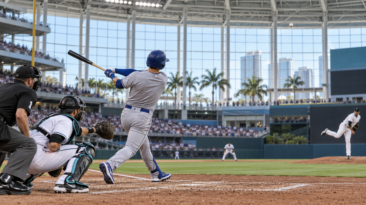 Text-free MLB game scene for Los Angeles Dodgers at Miami Marlins
