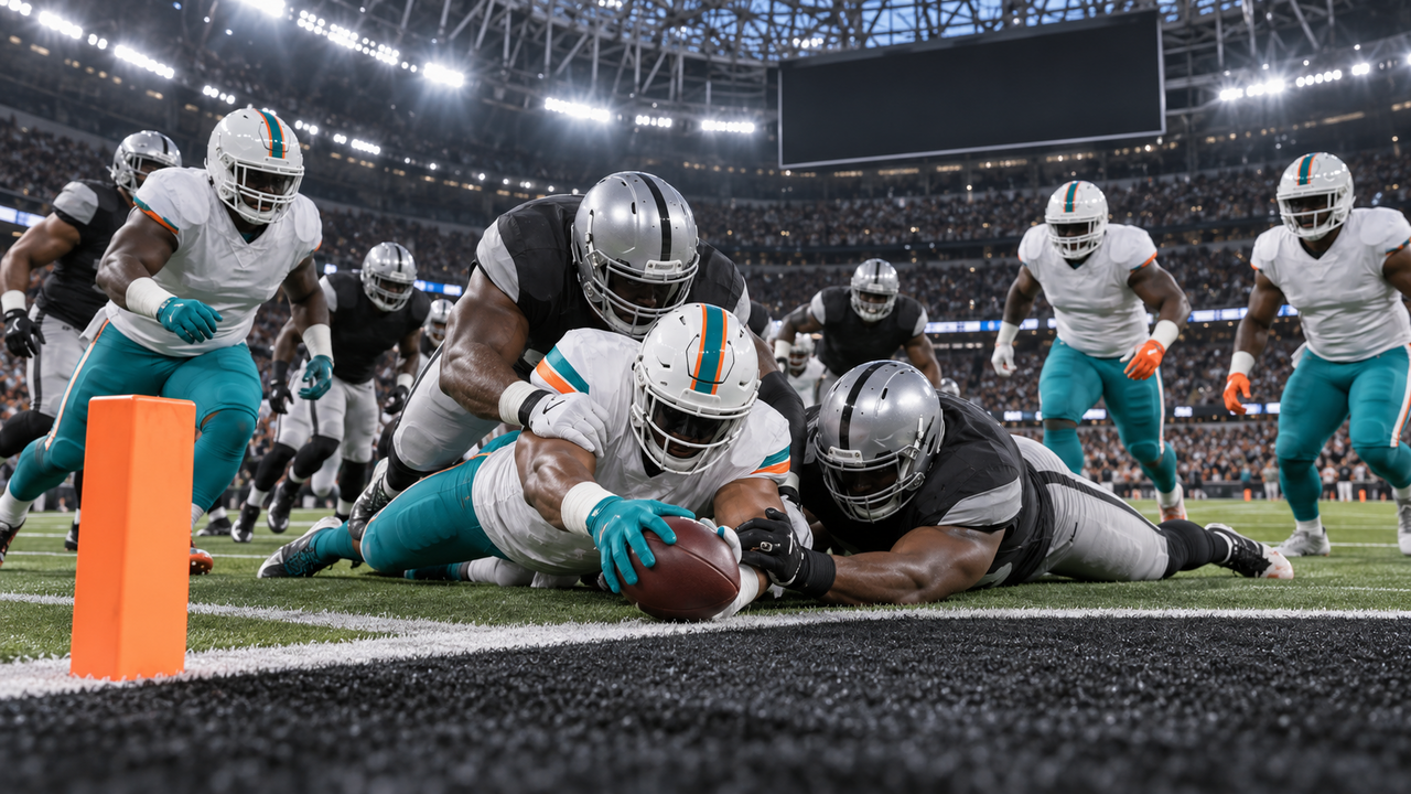 Text-free NFL game scene for Miami Dolphins at Las Vegas Raiders