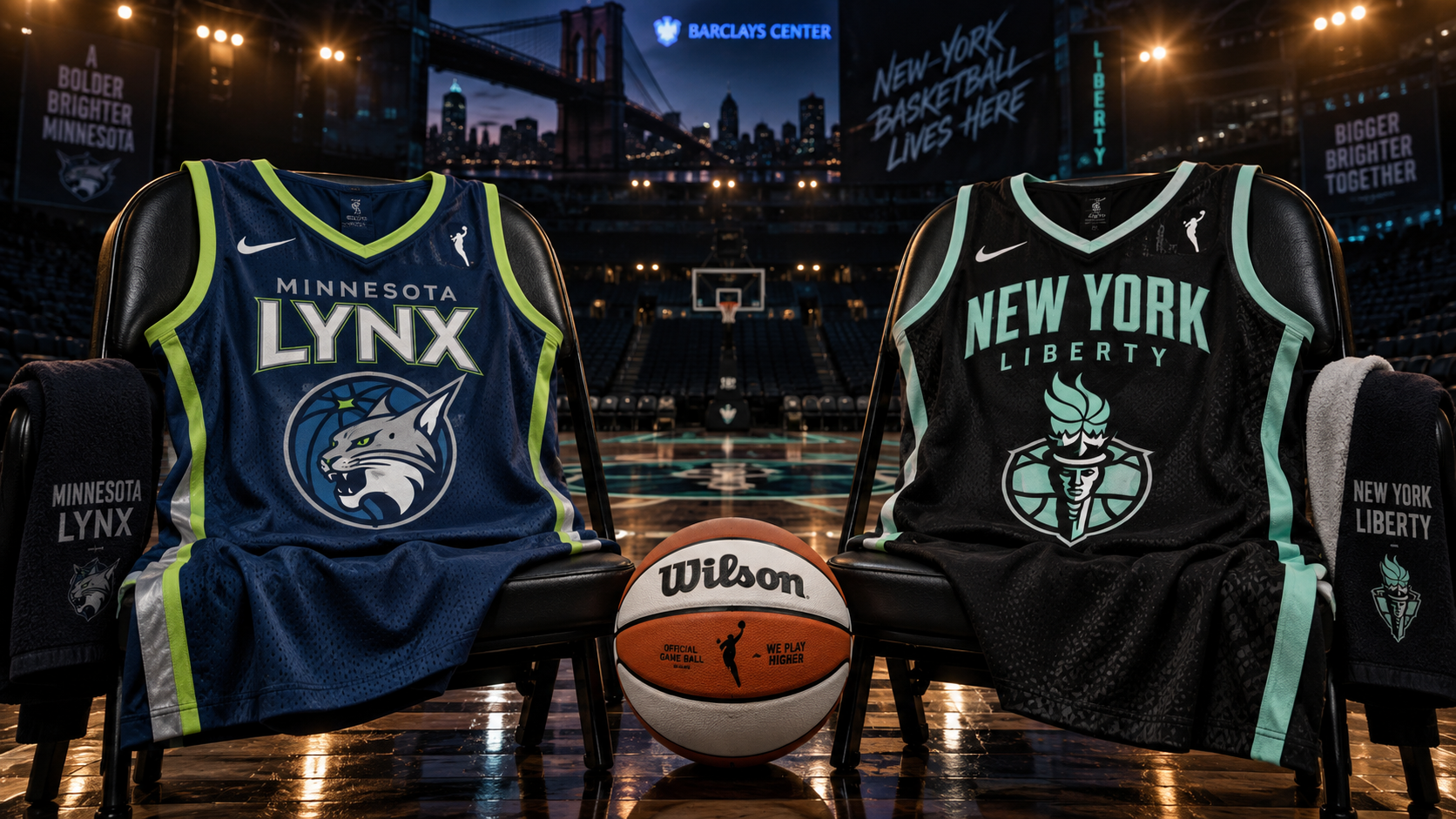 Editorial illustration of Minnesota Lynx and New York Liberty team equipment