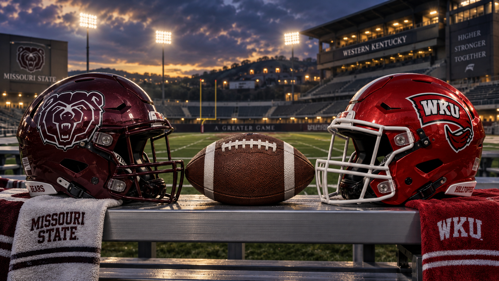 Editorial illustration of Missouri State Bears and Western Kentucky Hilltoppers team equipment