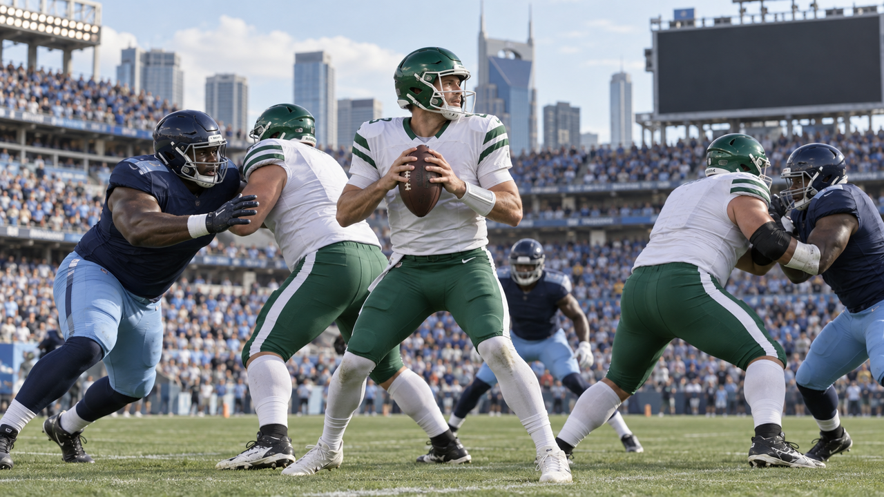 Text-free NFL game scene for New York Jets at Tennessee Titans