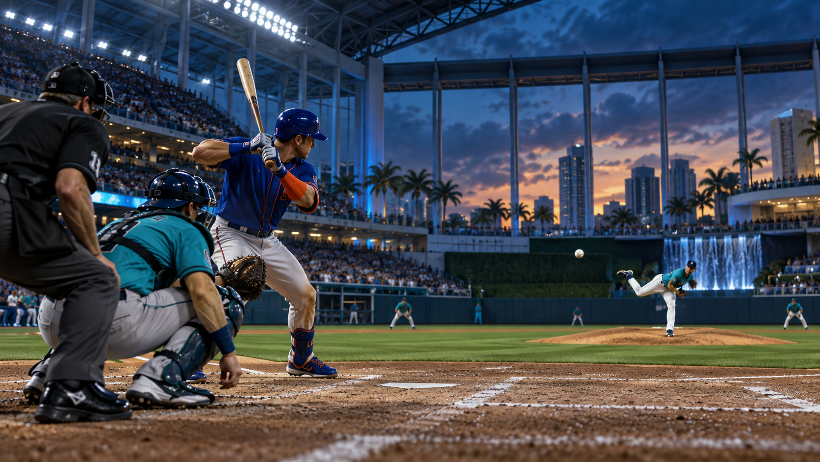 Editorial MLB scene for New York Mets at Miami Marlins