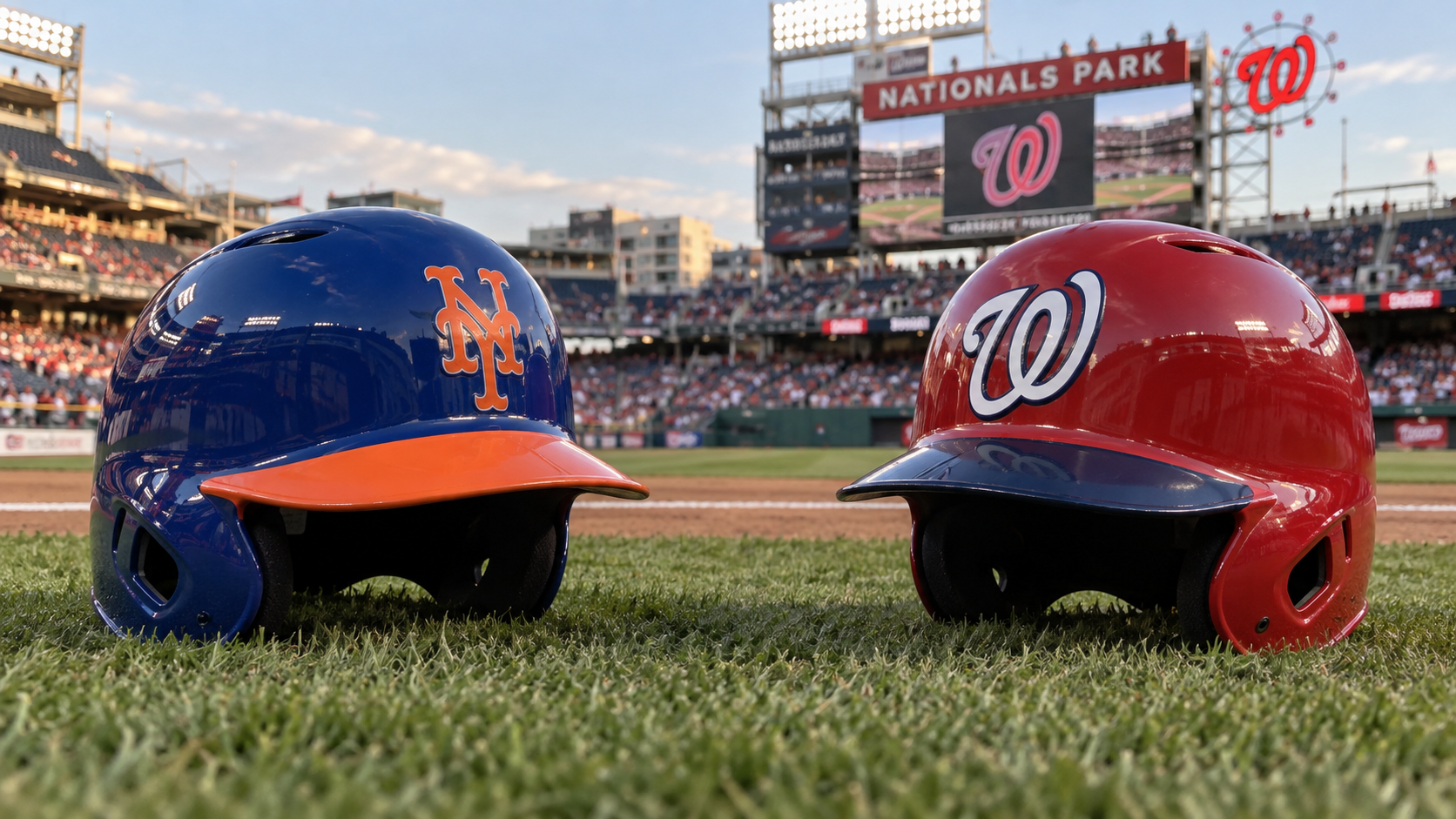 New York Mets and Washington Nationals helmets with correct team emblems at Nationals Park