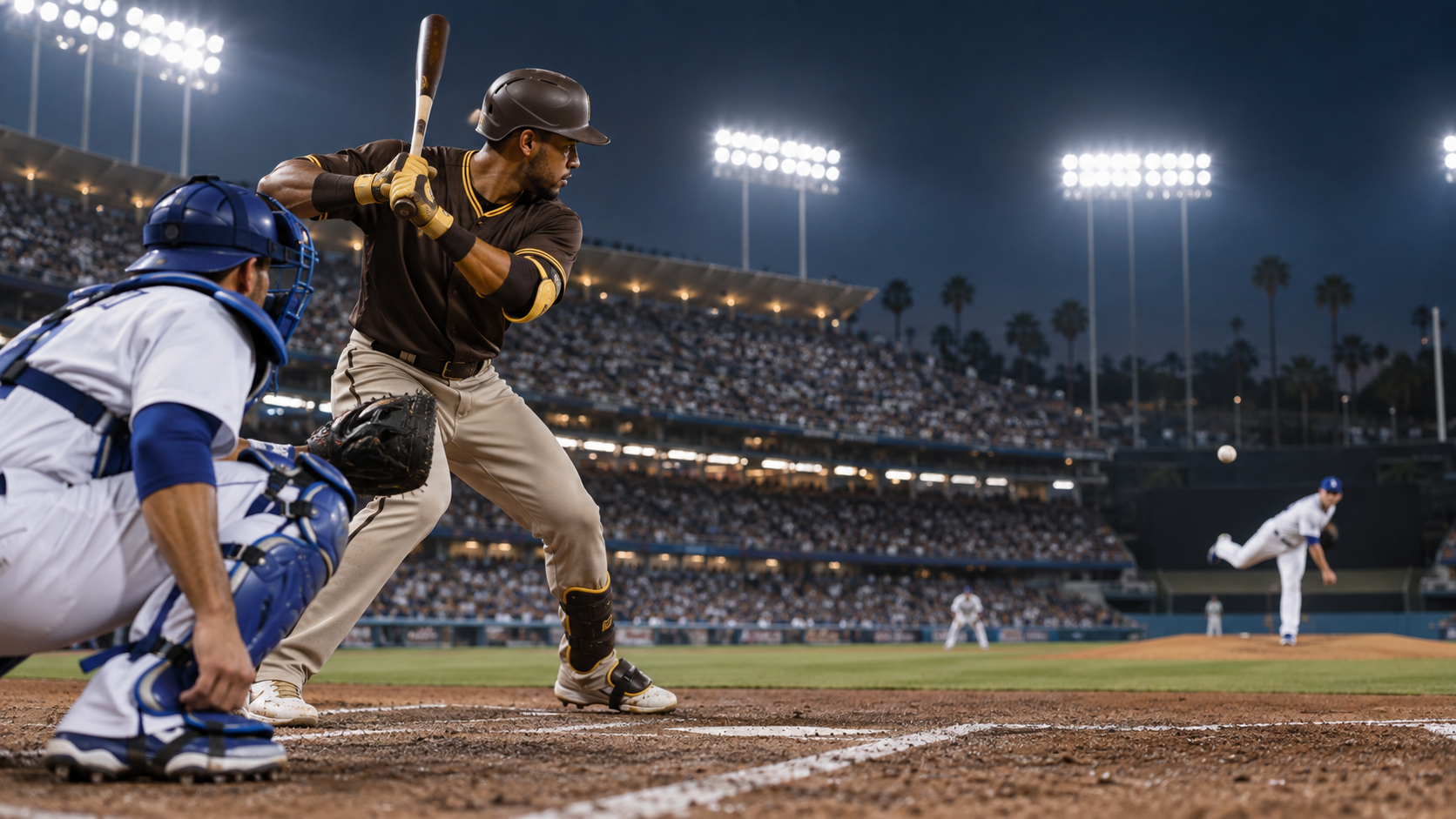 Padres at Dodgers baseball matchup scene