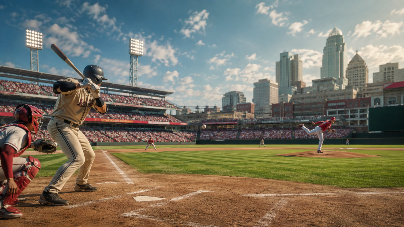 Game-night baseball illustration for Padres at Reds