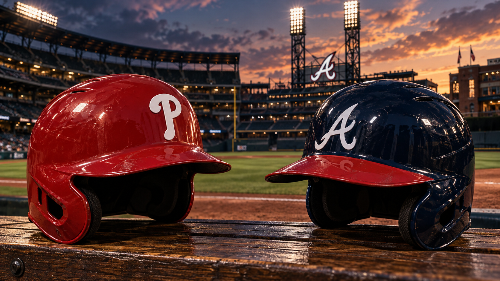 Editorial illustration of Philadelphia Phillies and Atlanta Braves team equipment