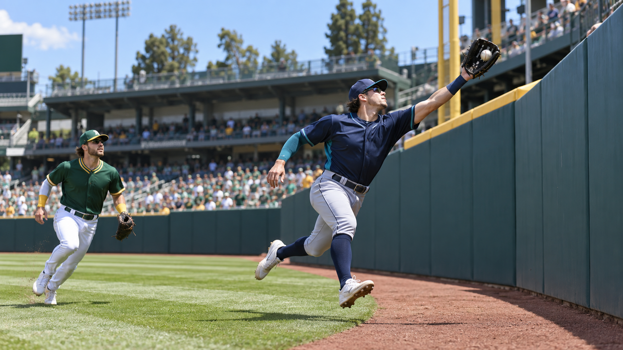 Text-free MLB game scene for Seattle Mariners at Athletics