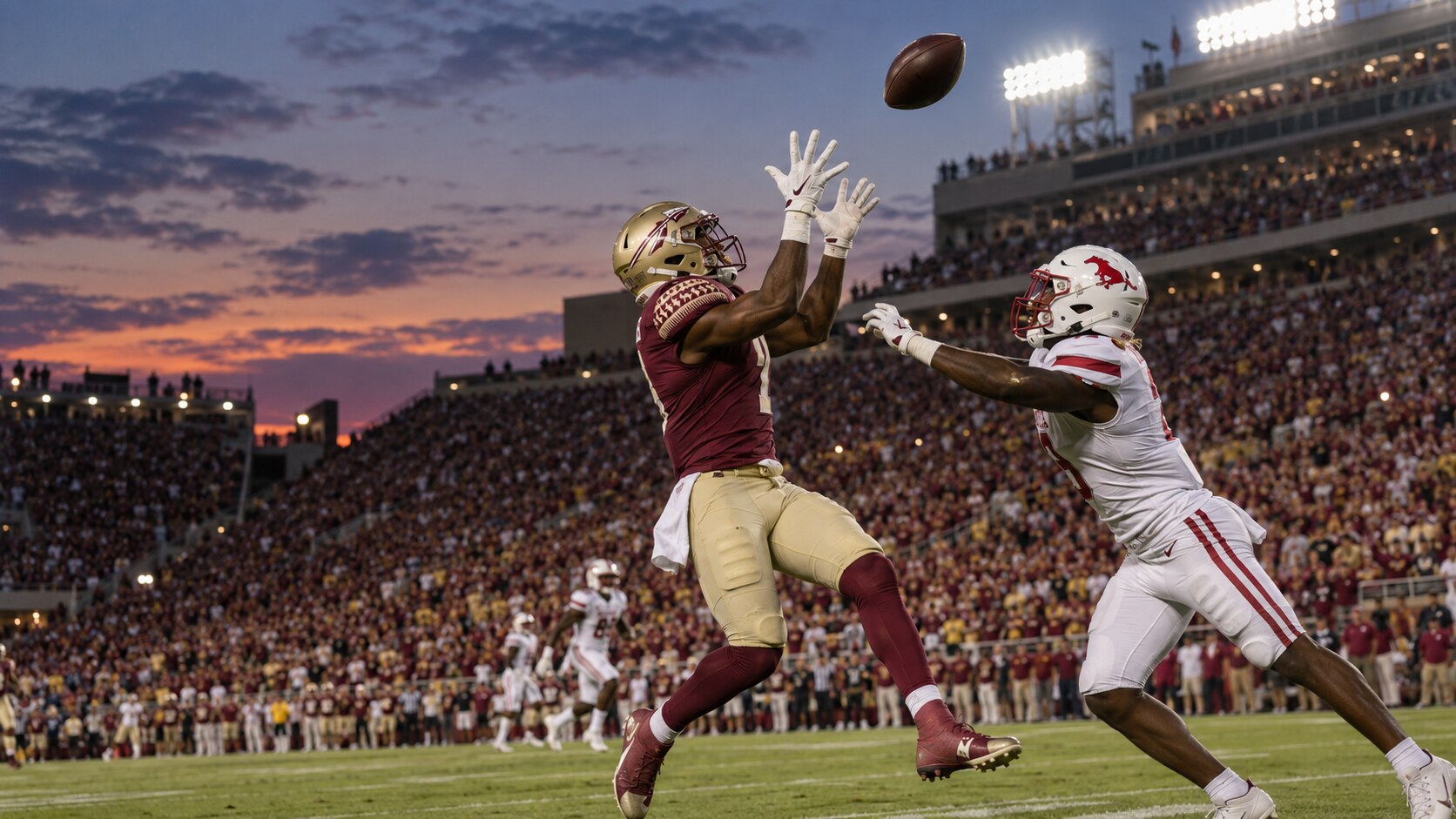 Game-action editorial image for SMU Mustangs at Florida State Seminoles