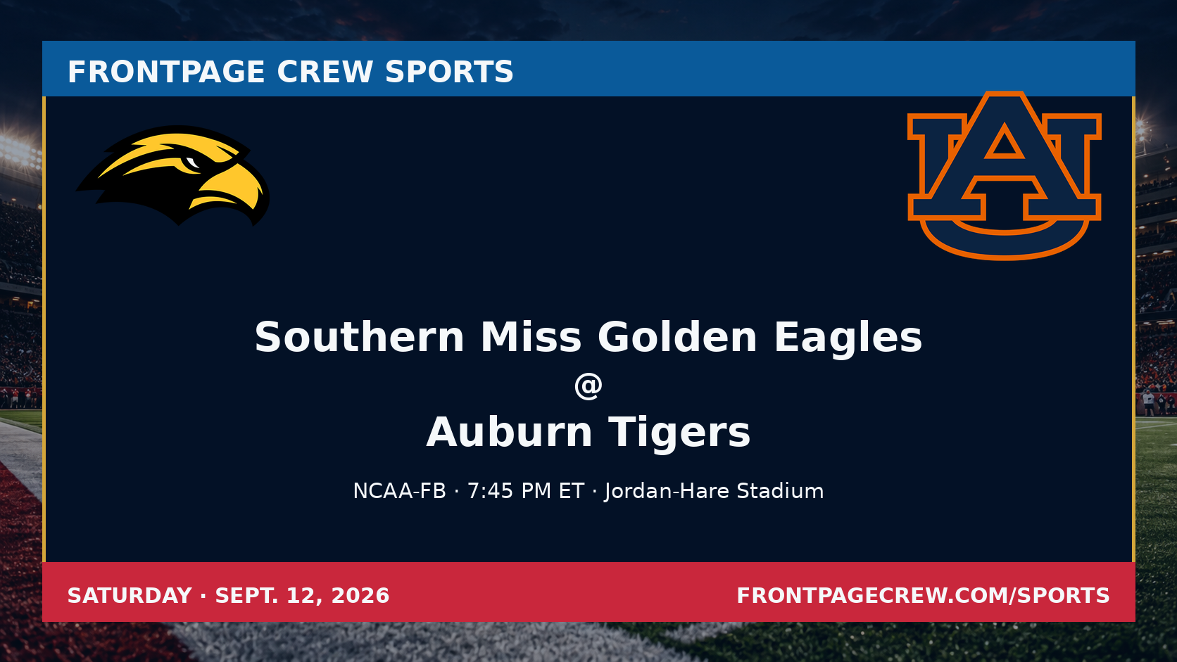 Southern Miss Golden Eagles and Auburn Tigers game scene