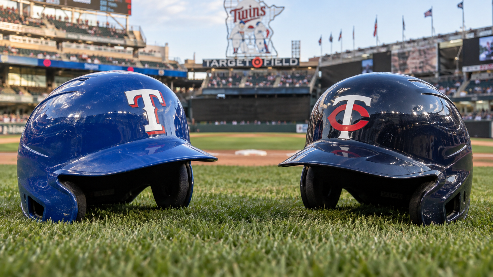Editorial illustration representing Texas Rangers and Minnesota Twins