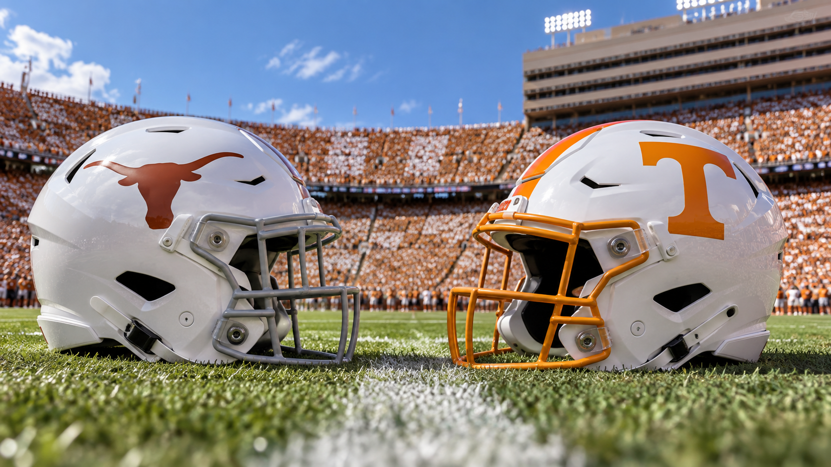 Texas white Longhorn helmet vs Tennessee white Power-T helmet