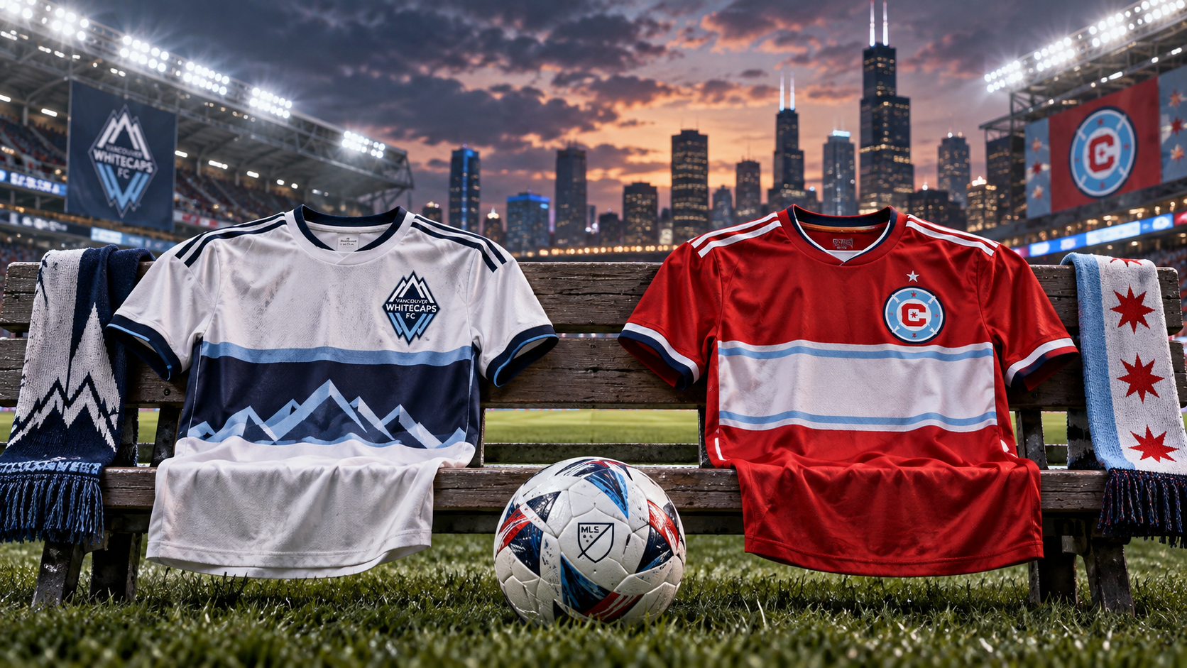Editorial illustration of Vancouver Whitecaps and Chicago Fire FC team equipment