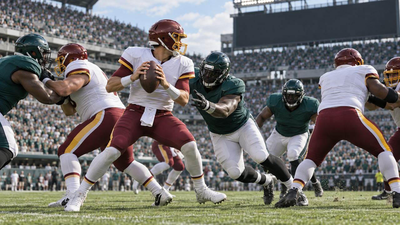 Text-free NFL game scene for Washington Commanders at Philadelphia Eagles
