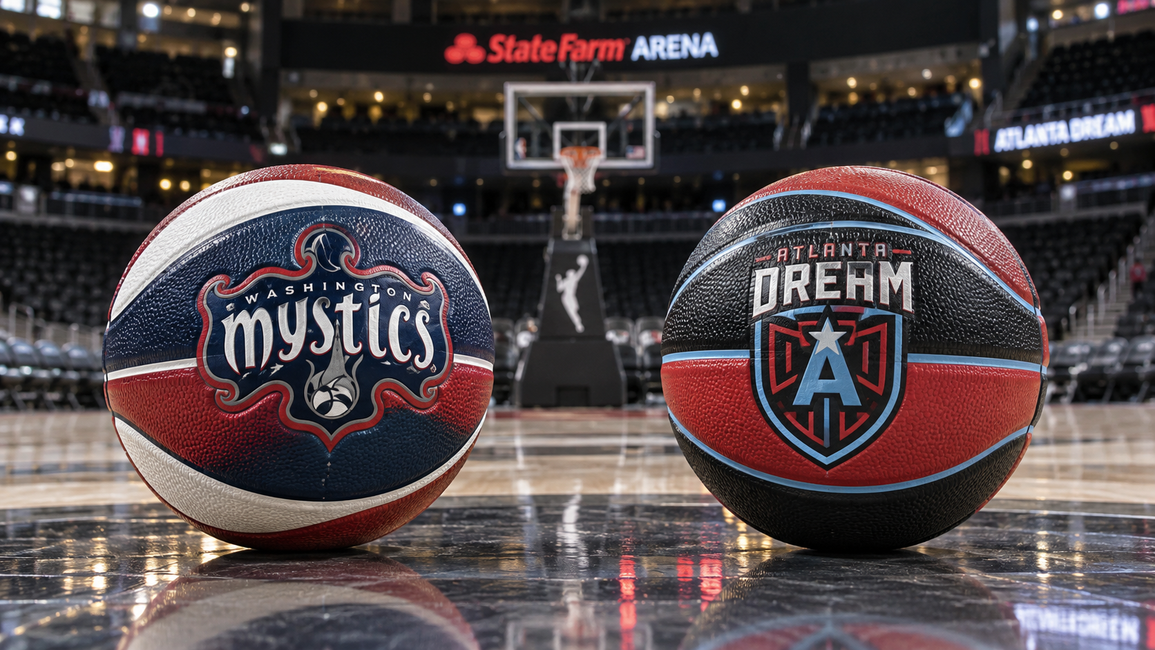 Editorial illustration representing Washington Mystics and Atlanta Dream