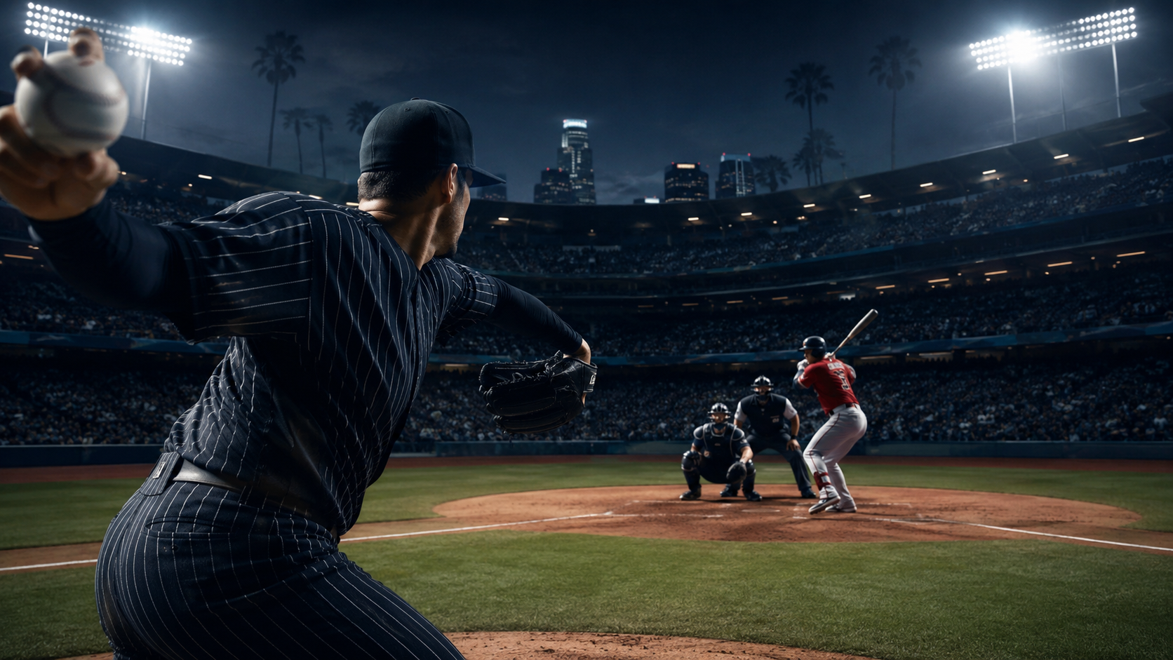 Game-night baseball illustration for Yankees at Angels